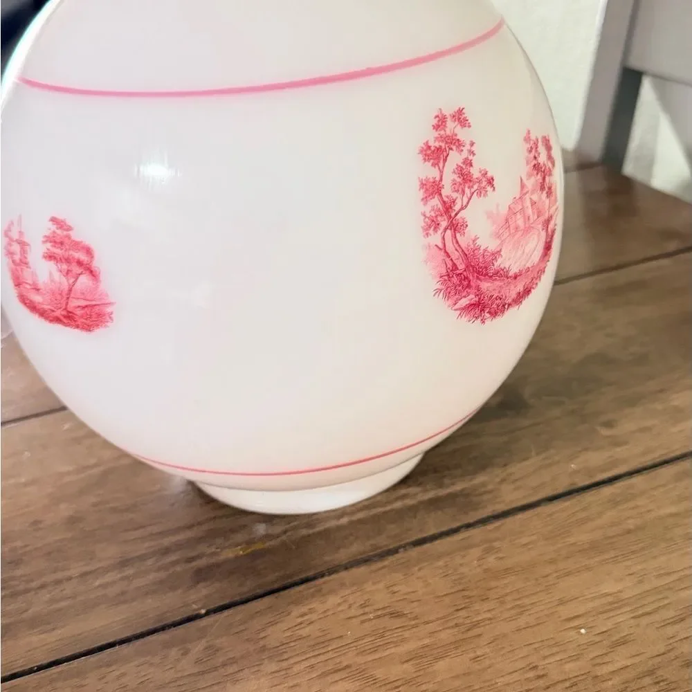 Victorian Antique Milk Glass Globe Lamp Shade w/ Pink Transfer Design